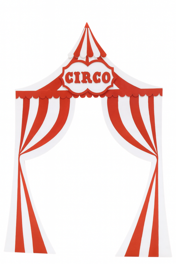 Arco decorativo circo rojo y blanco para fiestas infantiles y cumpleaños temáticos